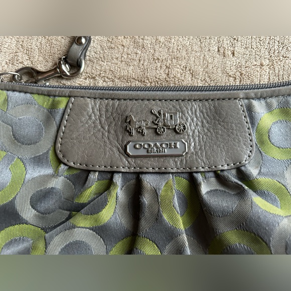 COACH MADISON GRAPHITE GREEN OP ART
SIGNATURE SATEEN LARGE WRISTLET - Picture 3 of 8